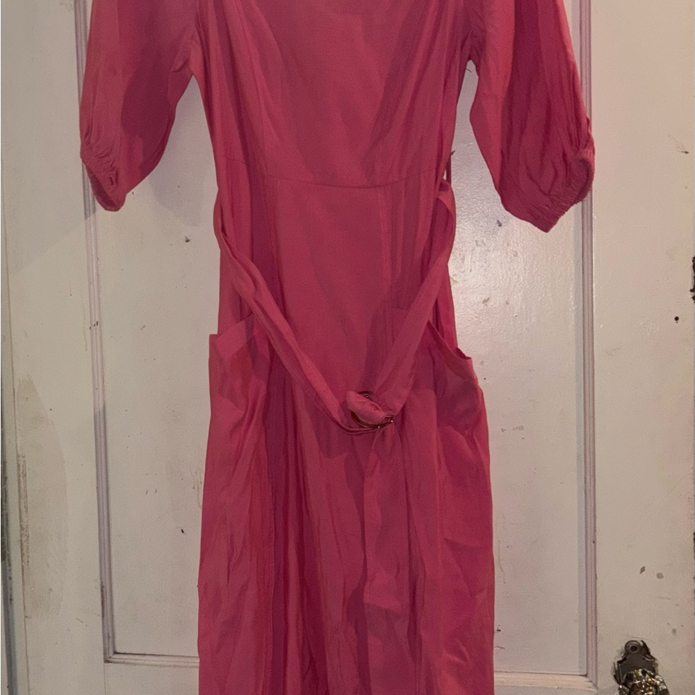 Prabal Gurung Coral Pink Midi Dress with Waist Tie